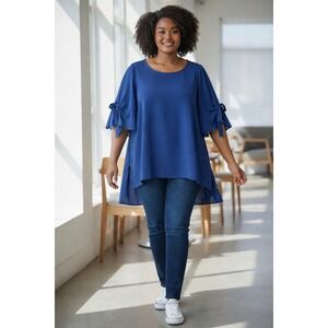 Eloquii Short Sleeve Flowy Whimsical Blouse Business Casual Party Size 28 Blue
